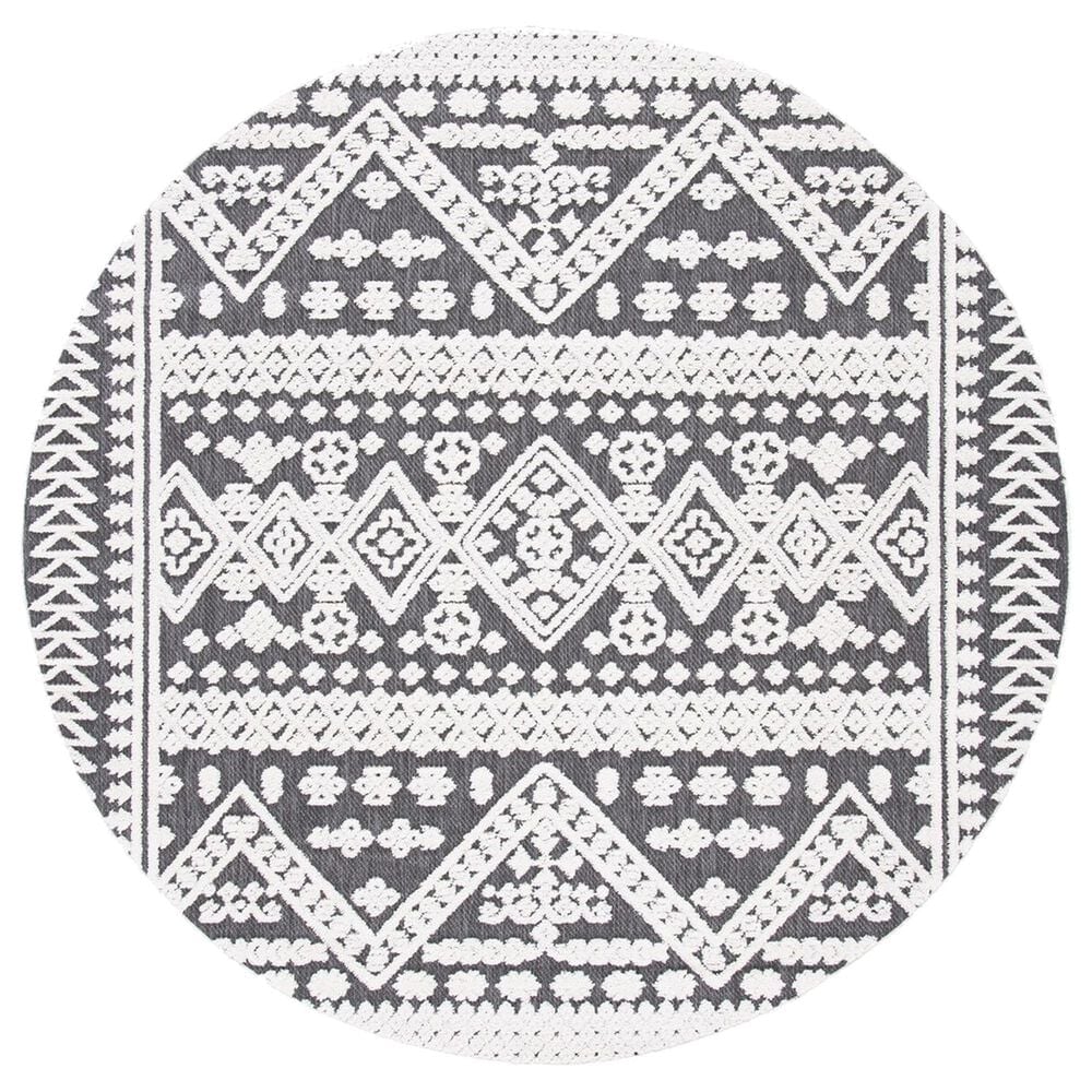 Safavieh Cabana CBN658A 6"7" Round Ivory and Grey Indoor/Outdoor Area Performance Rug, , large