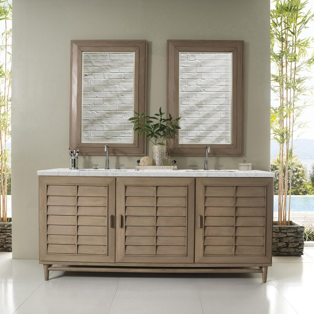 James Martin Vanities Portland 72&quot; Double Bathroom Vanity in Whitewashed Walnut with 3 cm Eternal Jasmine Pearl Quartz Top and Rectangular Sinks, , large