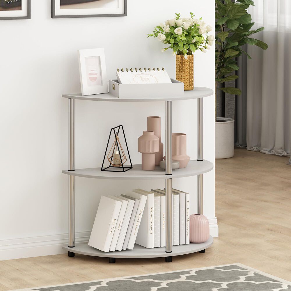 HOMLUX Turn-N-Tube 3-Tier Half Round Console Table in White Oak, , large