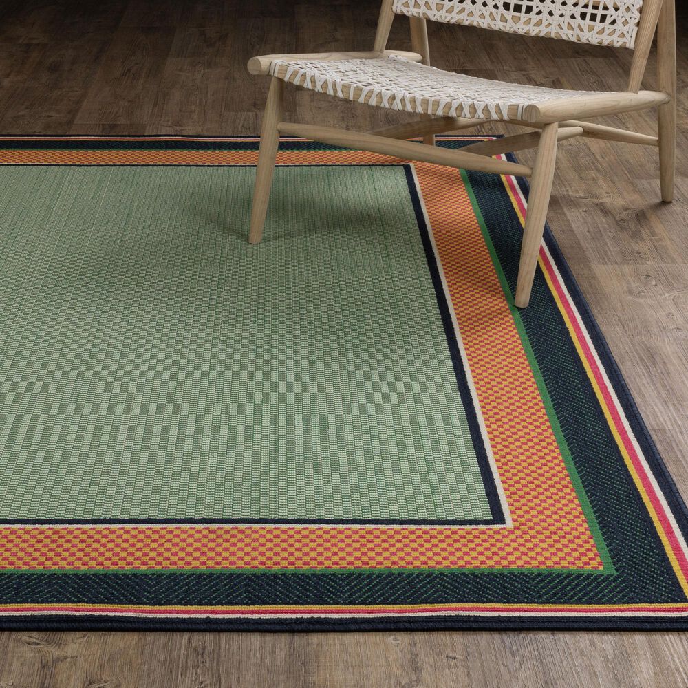 Oriental Weavers Havana Geometric Green and Navy 1'10" x 7'3" Indoor/Outdoor Runner, , large