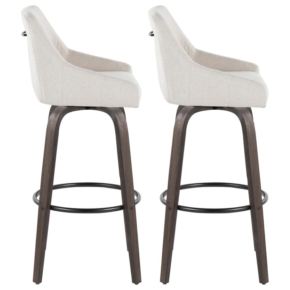 LumiSource Hannah Swivel Bar Stool with Cream Fabric Upholstery in Walnut and Black (Set of 2), , large