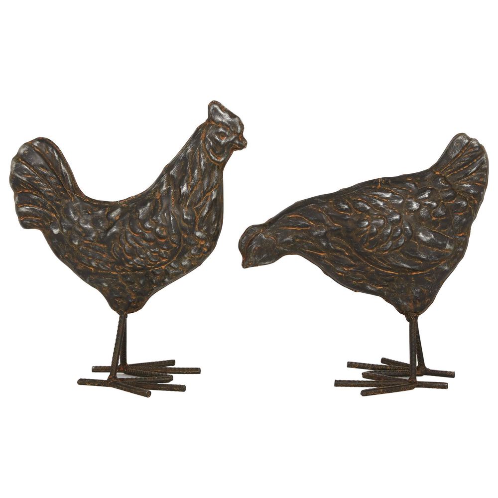 Maple and Jade Farmhouse Metal Chicken Sculpture in Bronze (Set of 2), , large