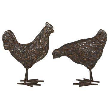 Maple and Jade Farmhouse Metal Chicken Sculpture in Bronze (Set of 2), , large