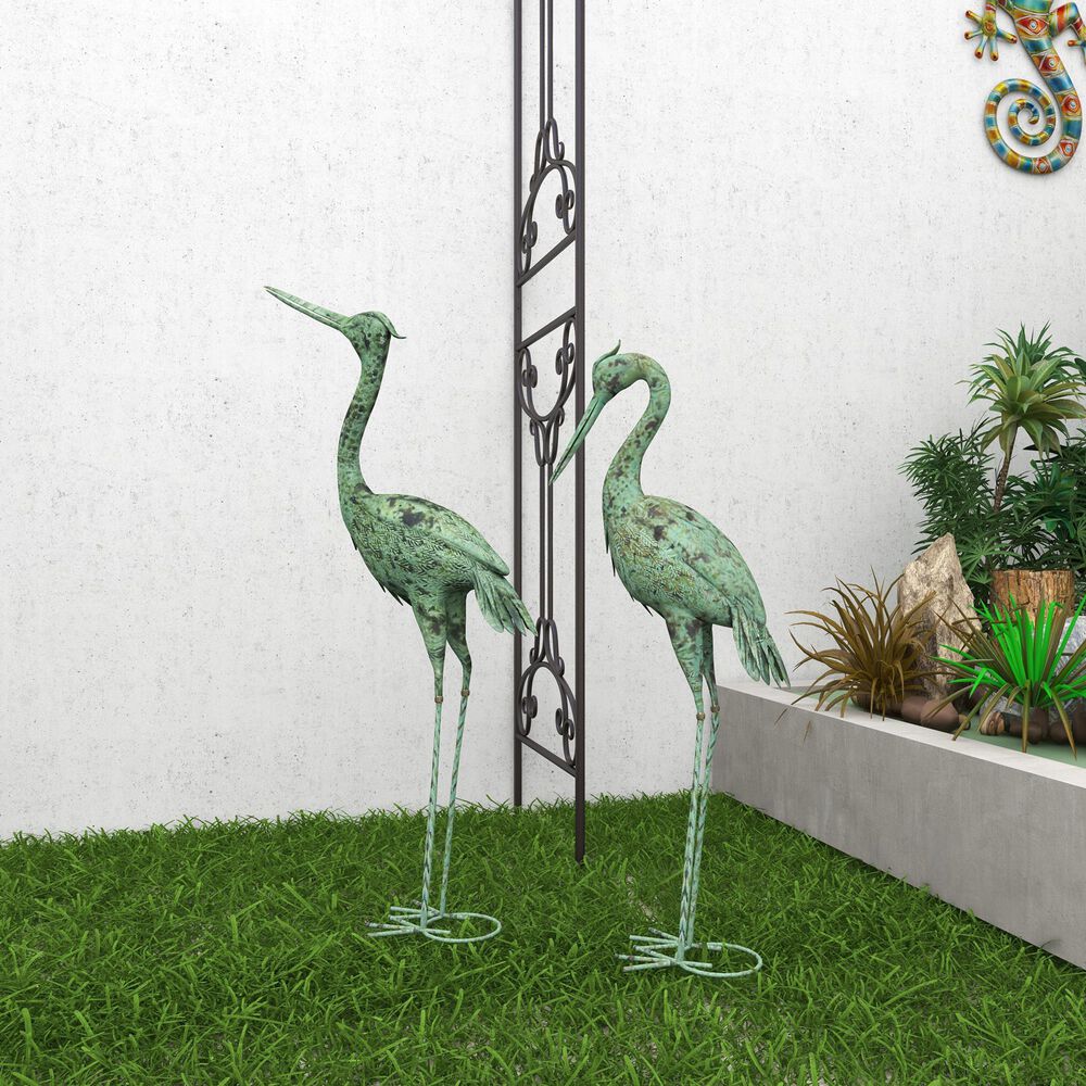 Maple and Jade Coastal Crane Garden Sculpture in Mint Green &#40;Set of 2&#41;, , large