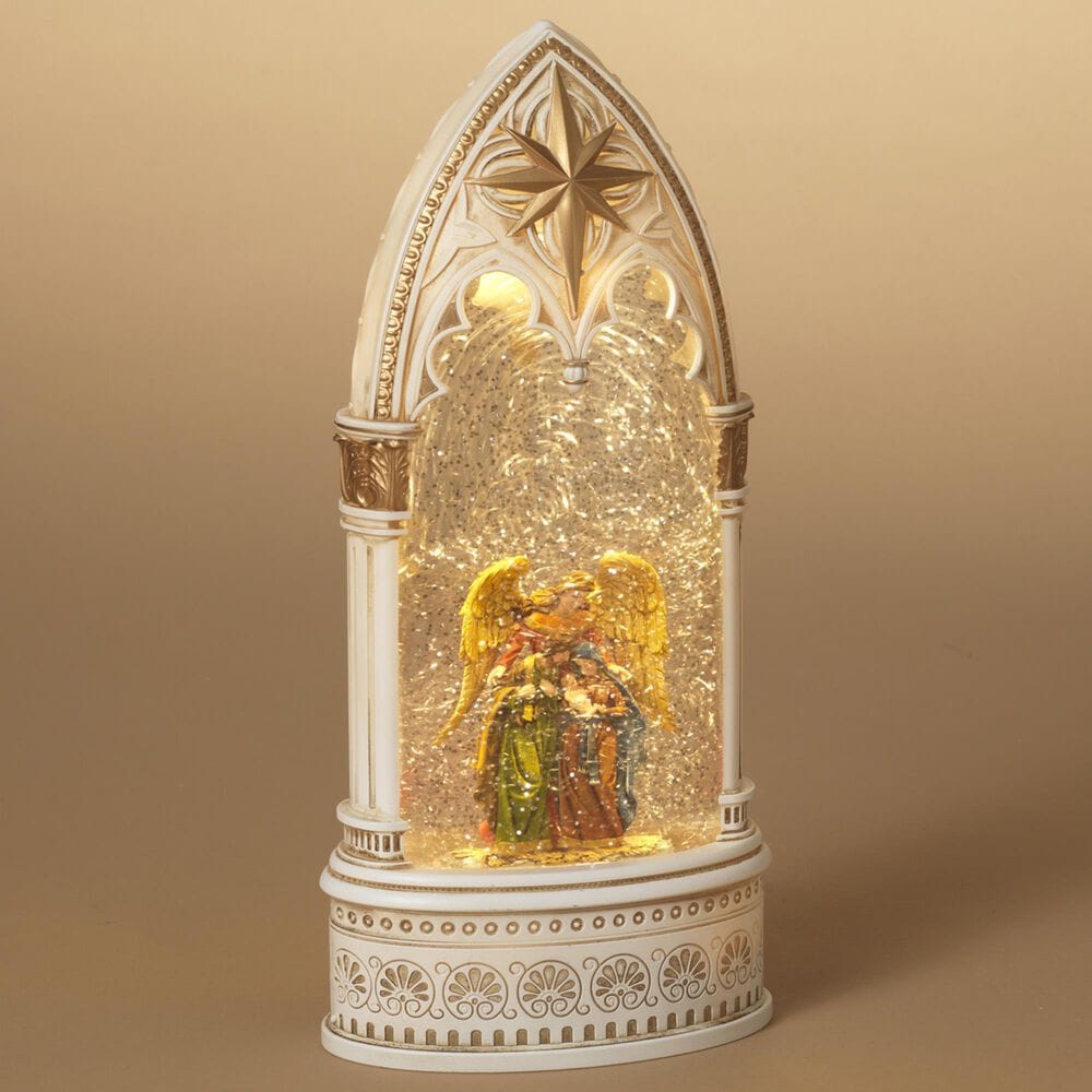 The Gerson Company 11.8" Lighted Nativity Spinning Water Globe in Ivory White, Gold and Clear, , large