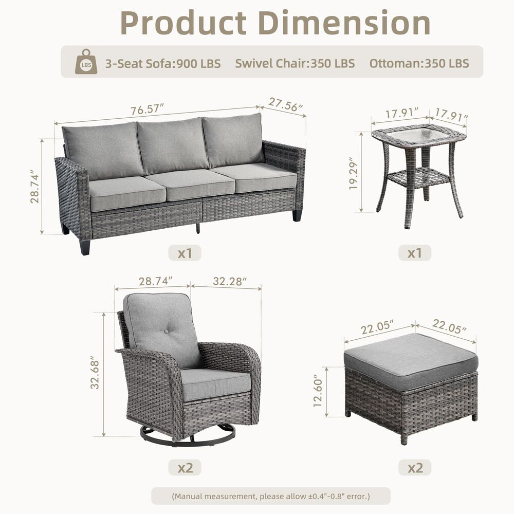 HOMLUX 6-Piece Patio Conversation Set in Dark Gray, , large