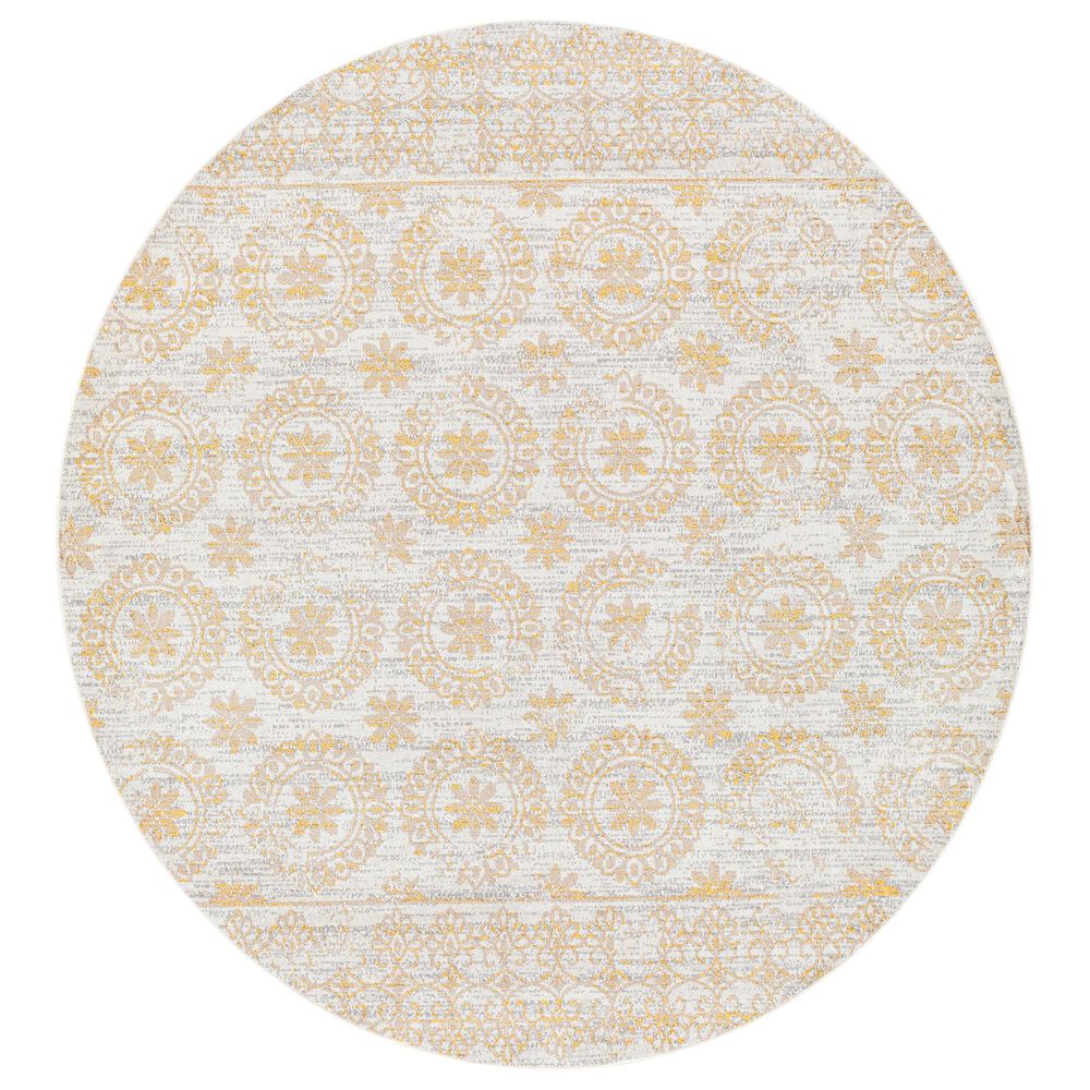 Surya Carpet, Inc. Lavadora 6"7" Round Mustard, Gray and Light Gray Area Rug, , large