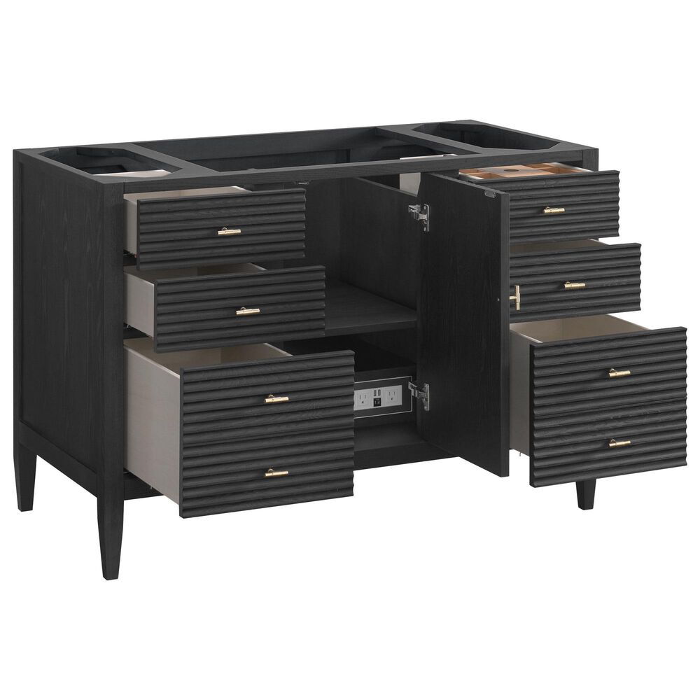 James Martin Vanities Myrrin 48" Single Bathroom Vanity in Carbon Oak with 3 cm Eternal Jasmine Pearl Silestone Top, Rectangular Sink and FreePower Wireless Charger, , large