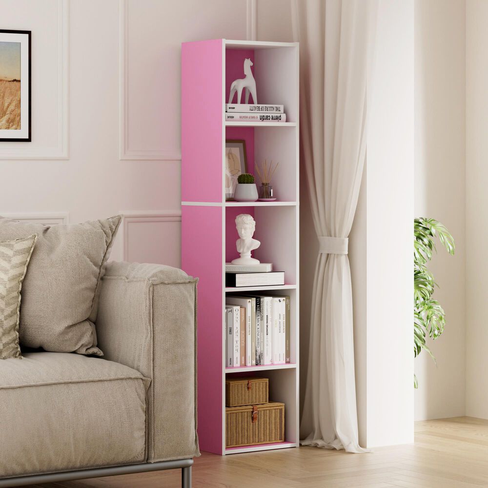 HOMLUX 5-Tier Cube Open Shelf Storage Organizer Bookcase in Pink and White, , large
