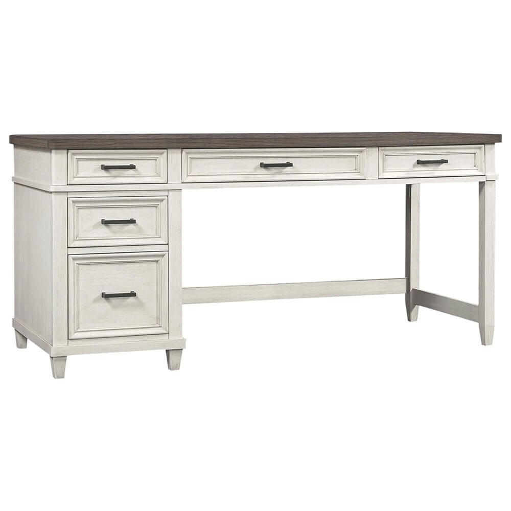 Riva Ridge Caraway Single Pedestal Desk in Aged Ivory and Brown, , large