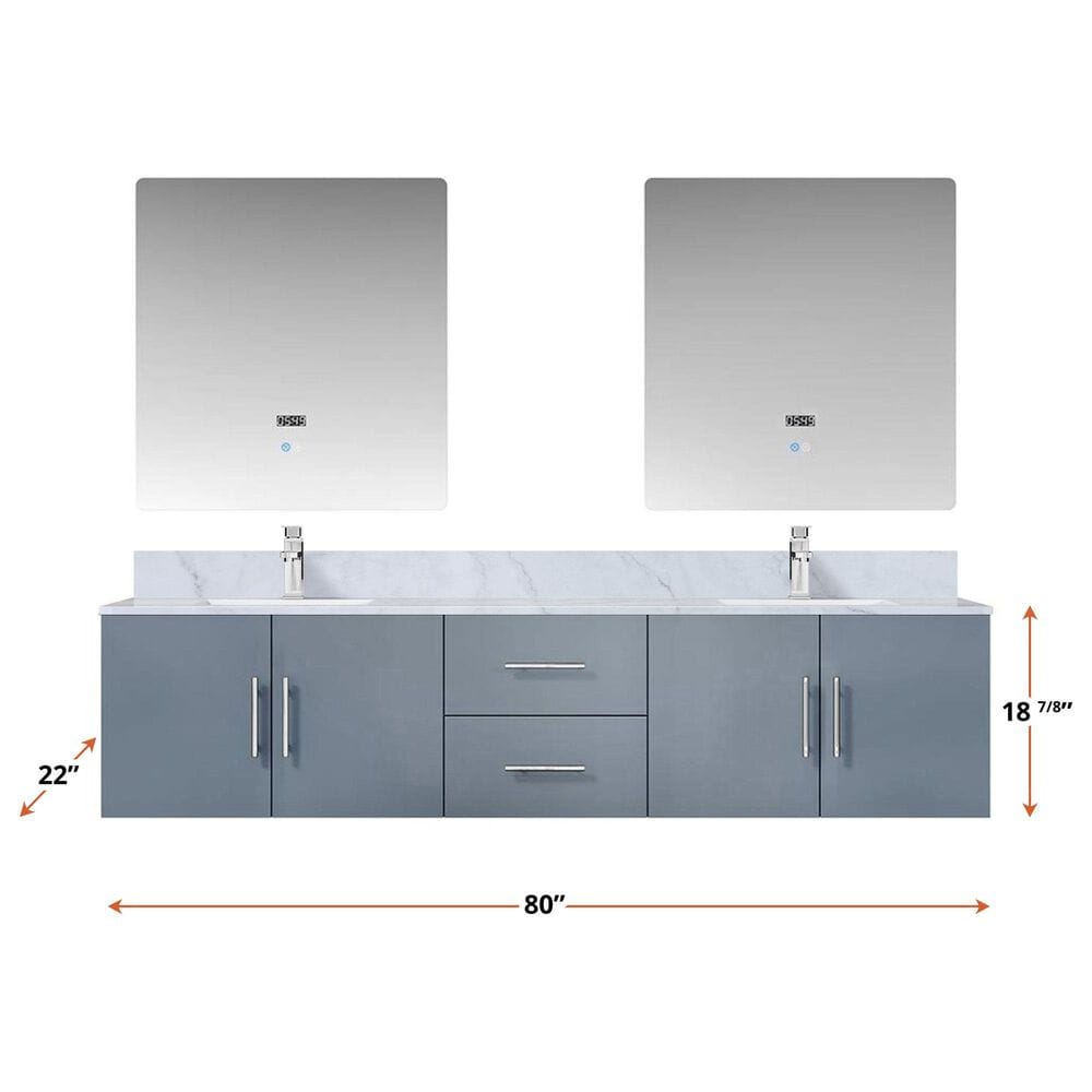 Lexora Home Geneva 80&quot; Double Bathroom Vanity in Dark Grey with 2 cm White Carrara Marble Top and Rectangular Sinks, , large