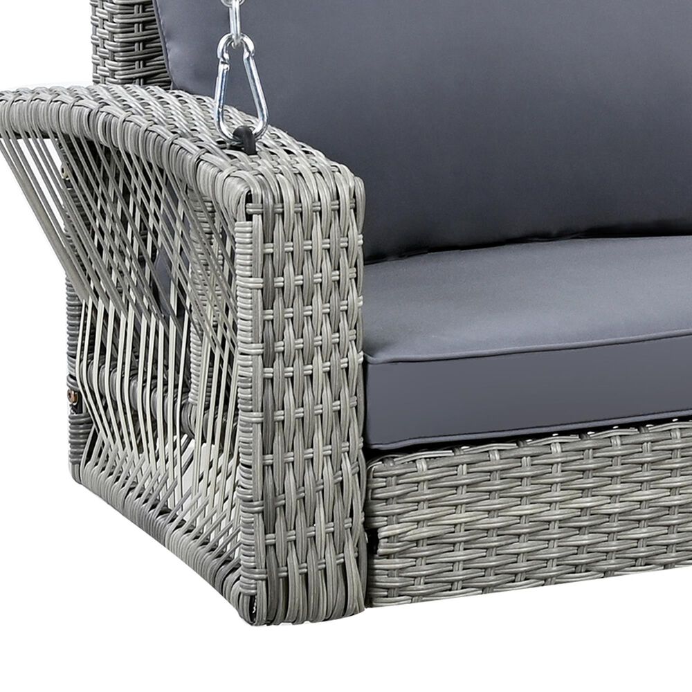 Hearth and Haven Go Outdoor 3-Seater PE Rattan Wicker Porch Swing Bench in Gray, , large