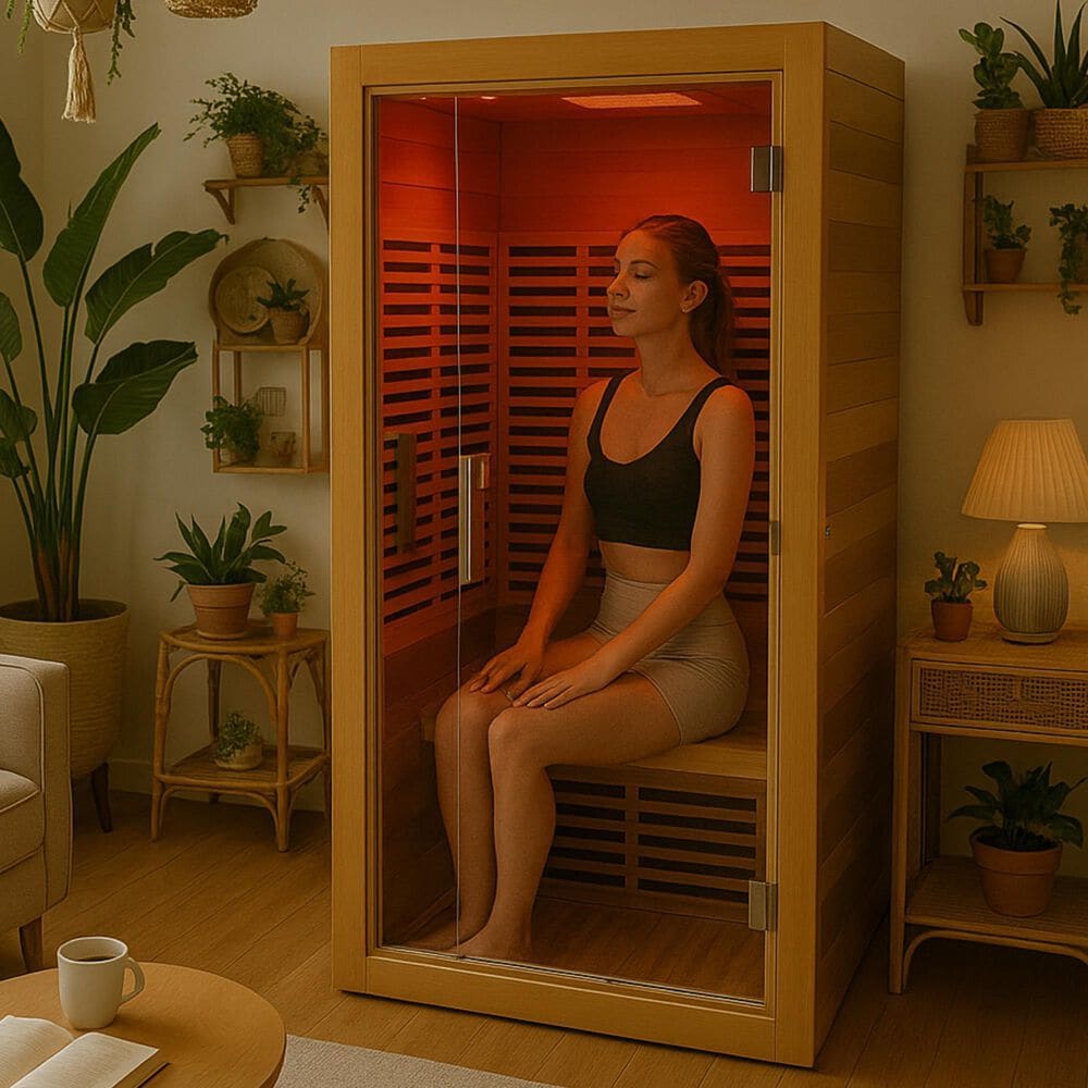 EZlife Elite 1-Person Compact Ultra Low EMF FAR Infrared Home Sauna in Natural Hemlock, , large