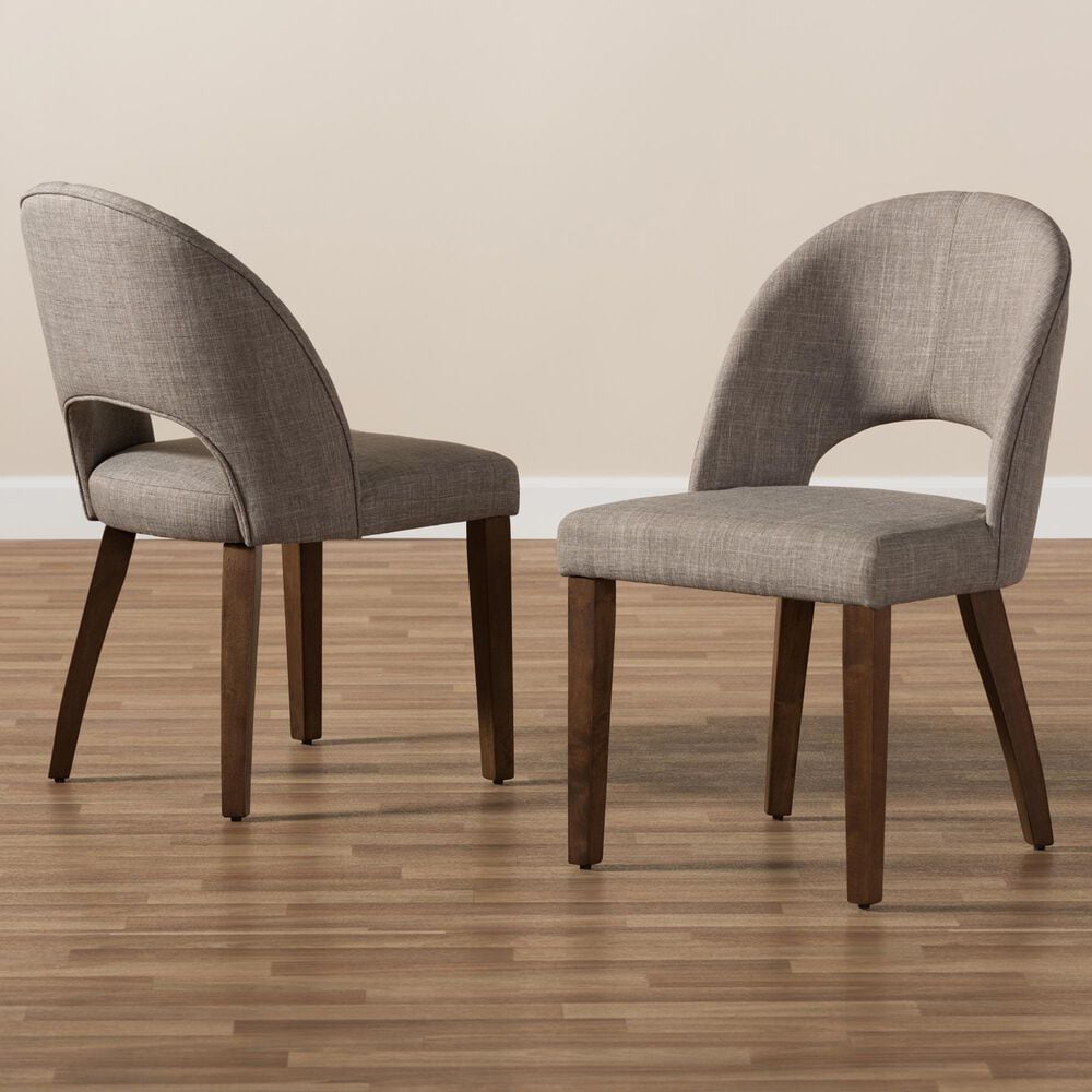 Baxton Studio Wesley Side Chair with Light Grey Cushion in Walnut (Set of 2), , large