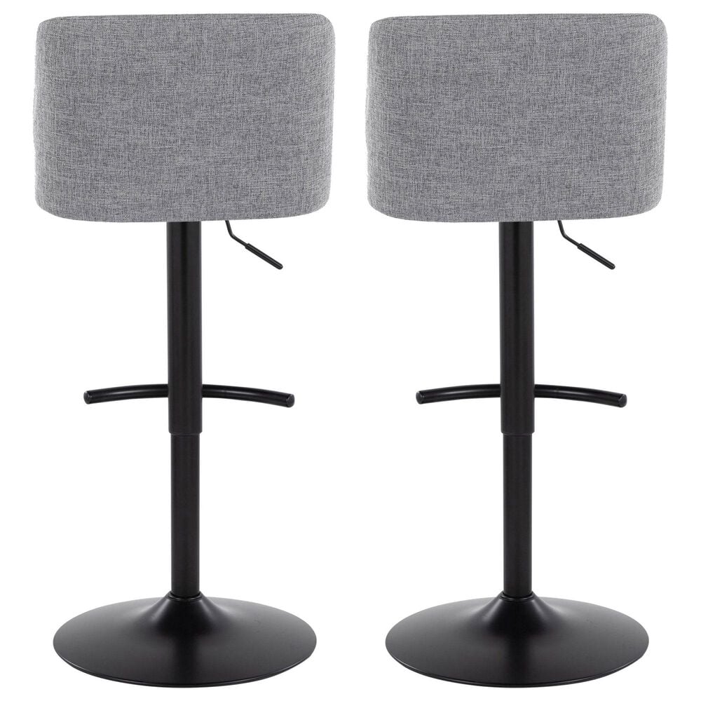 LumiSource Toriano Swivel Adjustable Bar Stool with Grey Fabric Upholstery in Black (Set of 2), , large