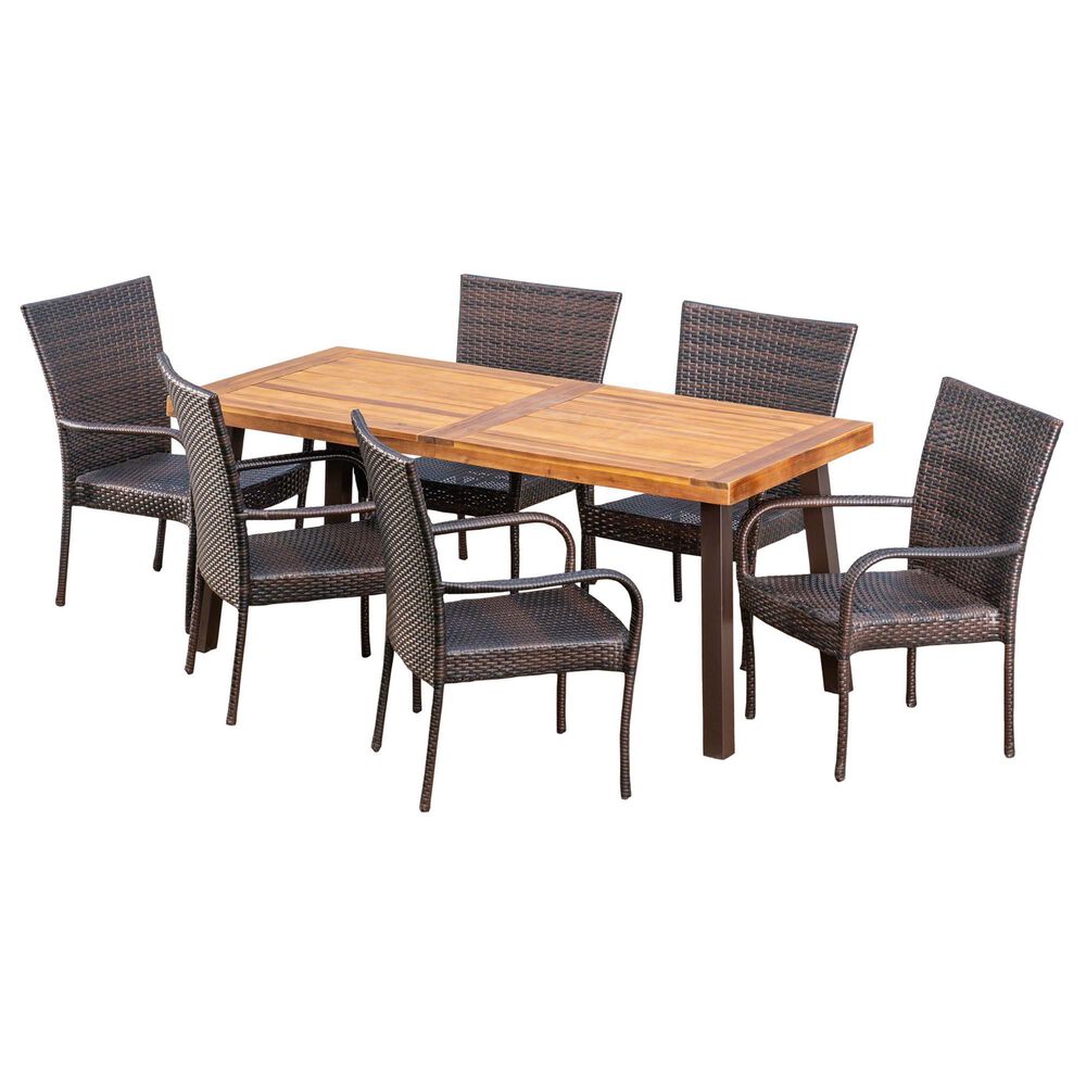 Noble House Sutton 7-Piece Patio Dining Set in Teak Brown and Multi-Brown, , large