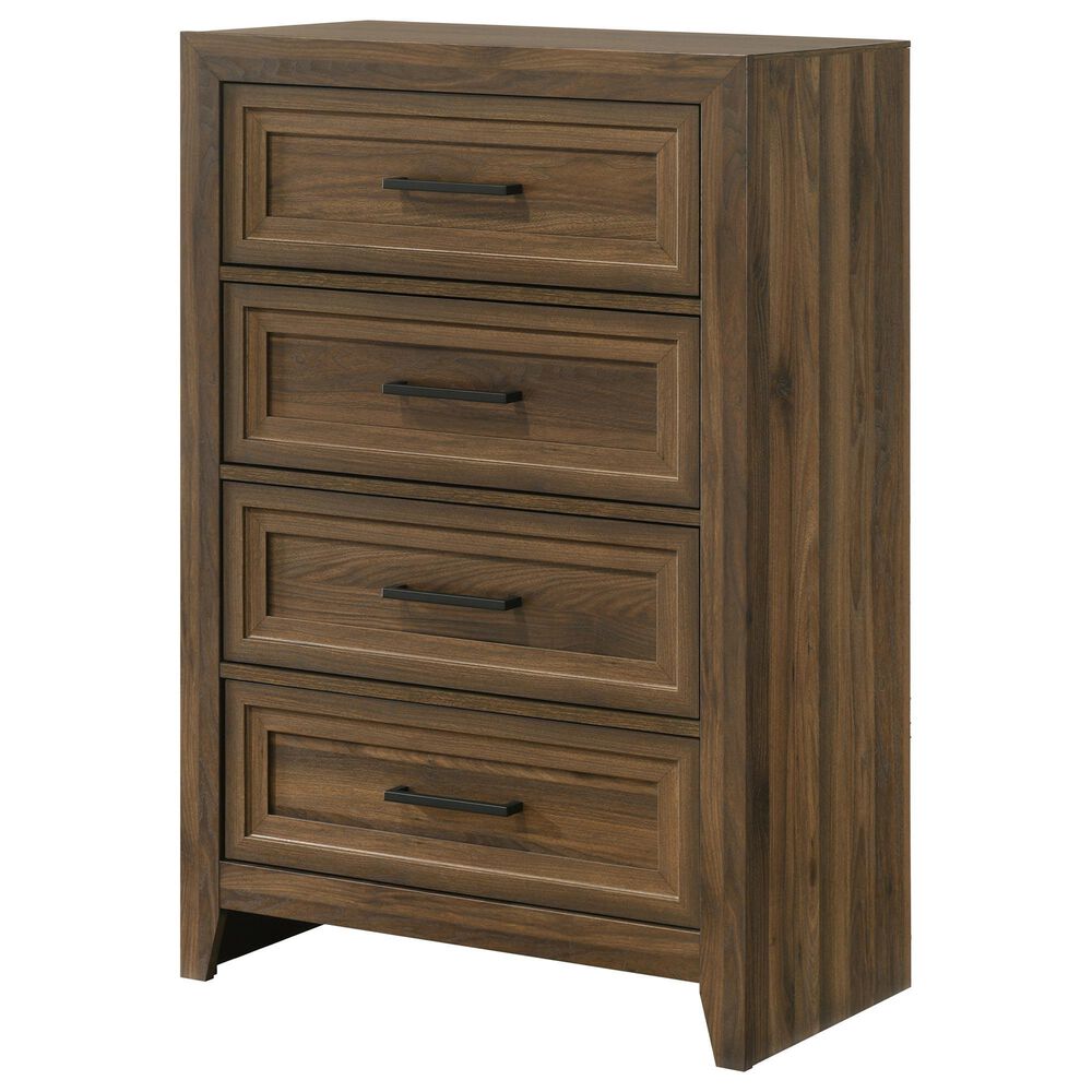 Crown Mark Lorraine King Panel Bed with Dresser, Chest and Two Nightstands in Brown, , large
