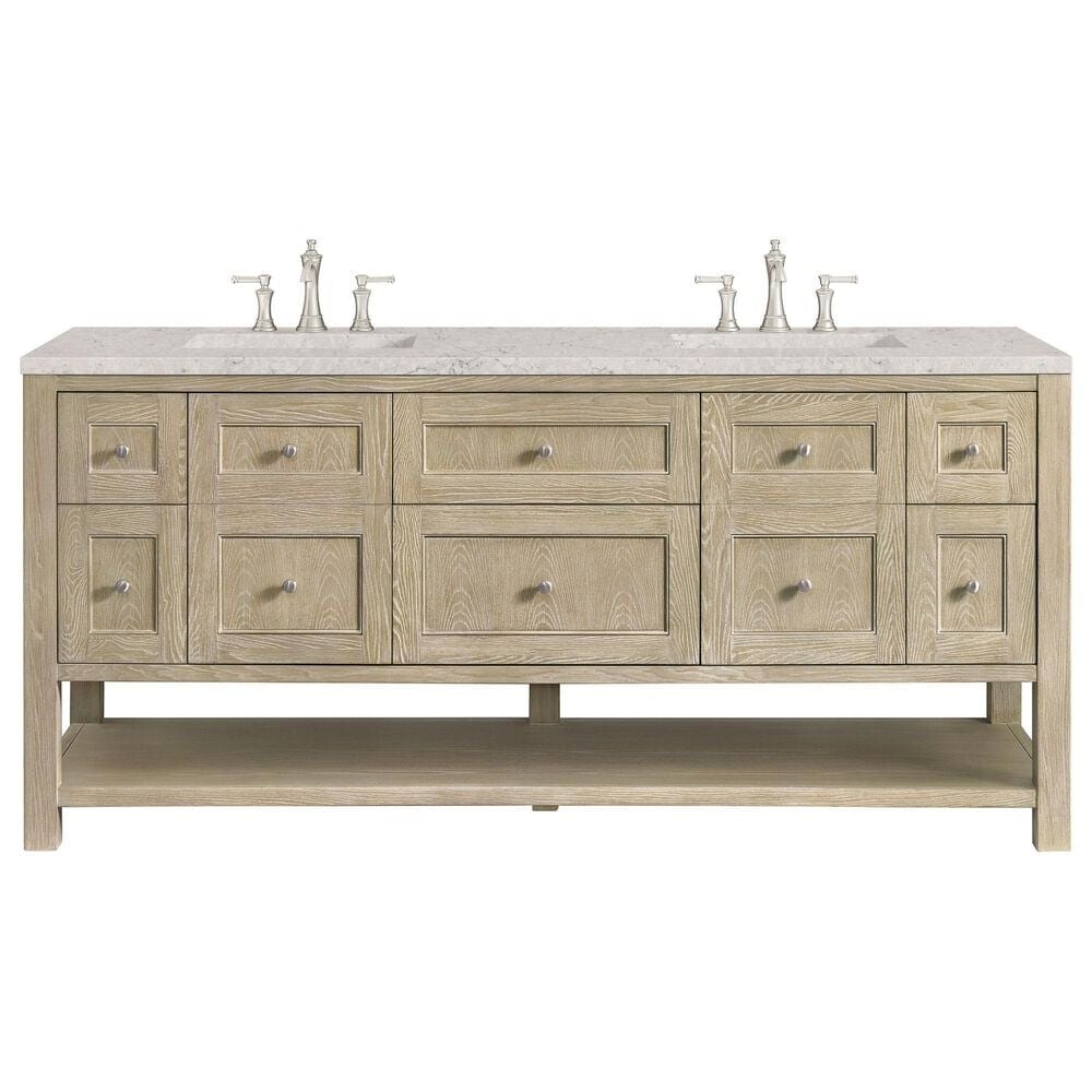 James Martin Vanities Breckenridge 72&quot; Double Vanity in Whitewashed Oak with 3 cm Eternal Jasmine Pearl Quartz Top, , large