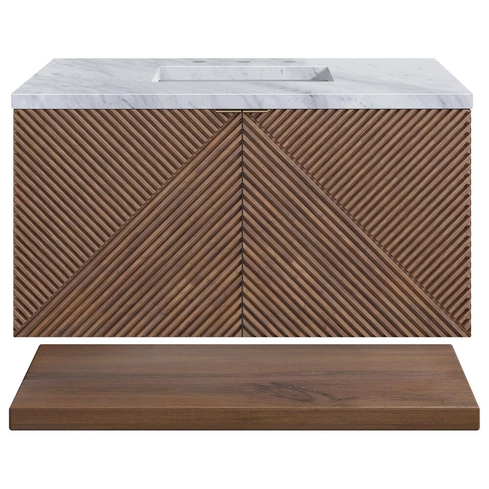 James Martin Vanities Marcello 36" Single Bathroom Vanity in Chestnut with 3 cm Carrara White Marble Top and Rectangular Sink, , large