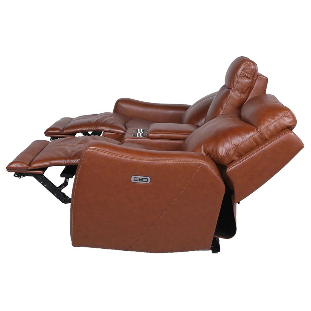 Crystal City Natalia Leather Power Console Loveseat with Headrest in Coach, , large