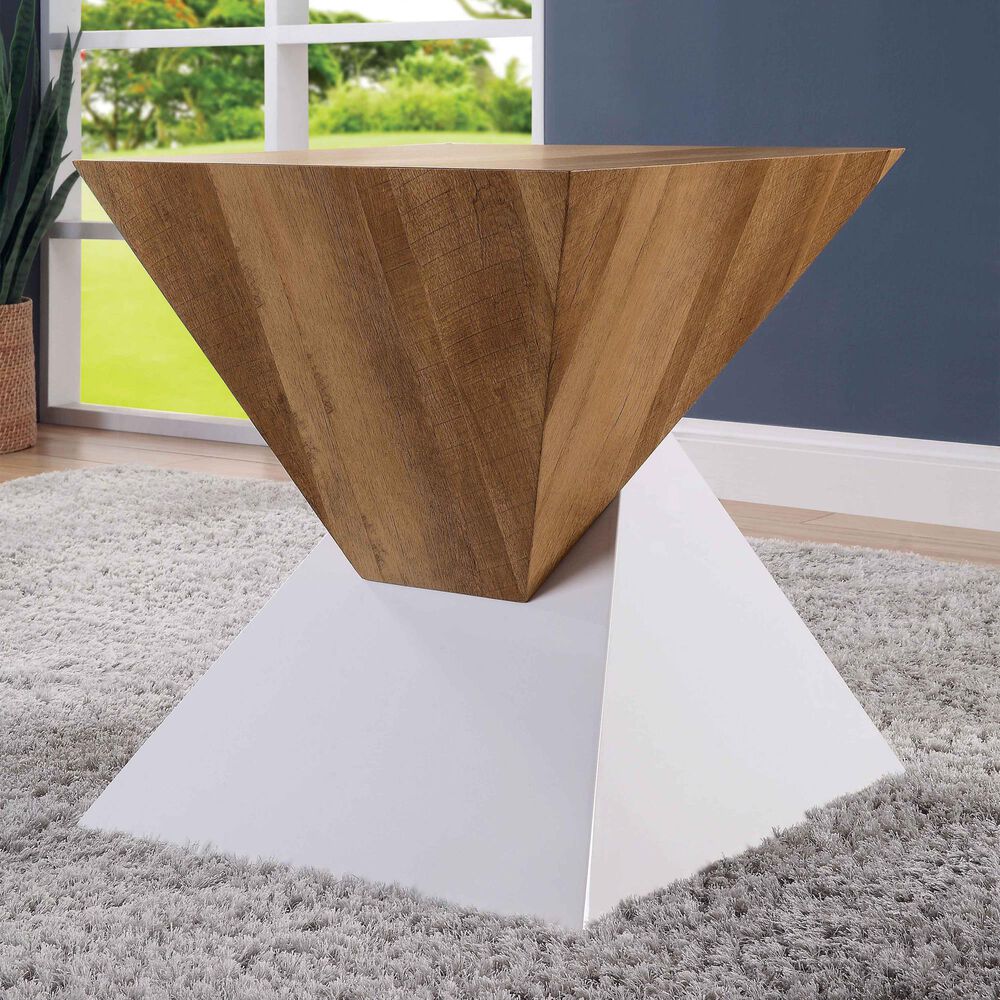 Furniture of America Sweeney End Table in White and Natural Tone, , large