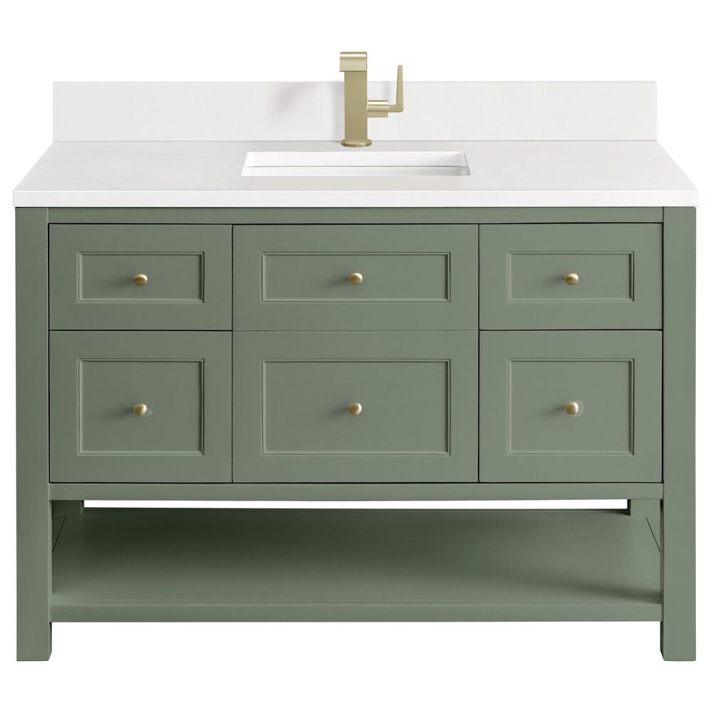James Martin Vanities Breckenridge 48" Single Bathroom Vanity in Smokey Celadon with Single Hole 3 cm White Zeus Quartz Top and Rectangular Sink, , large