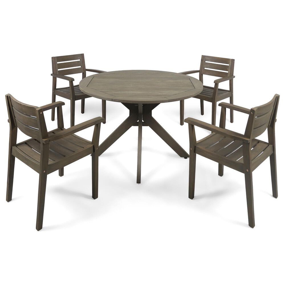 Noble House Stamford 5-Piece Patio Dining Set with X-Leg Table in Grey, , large