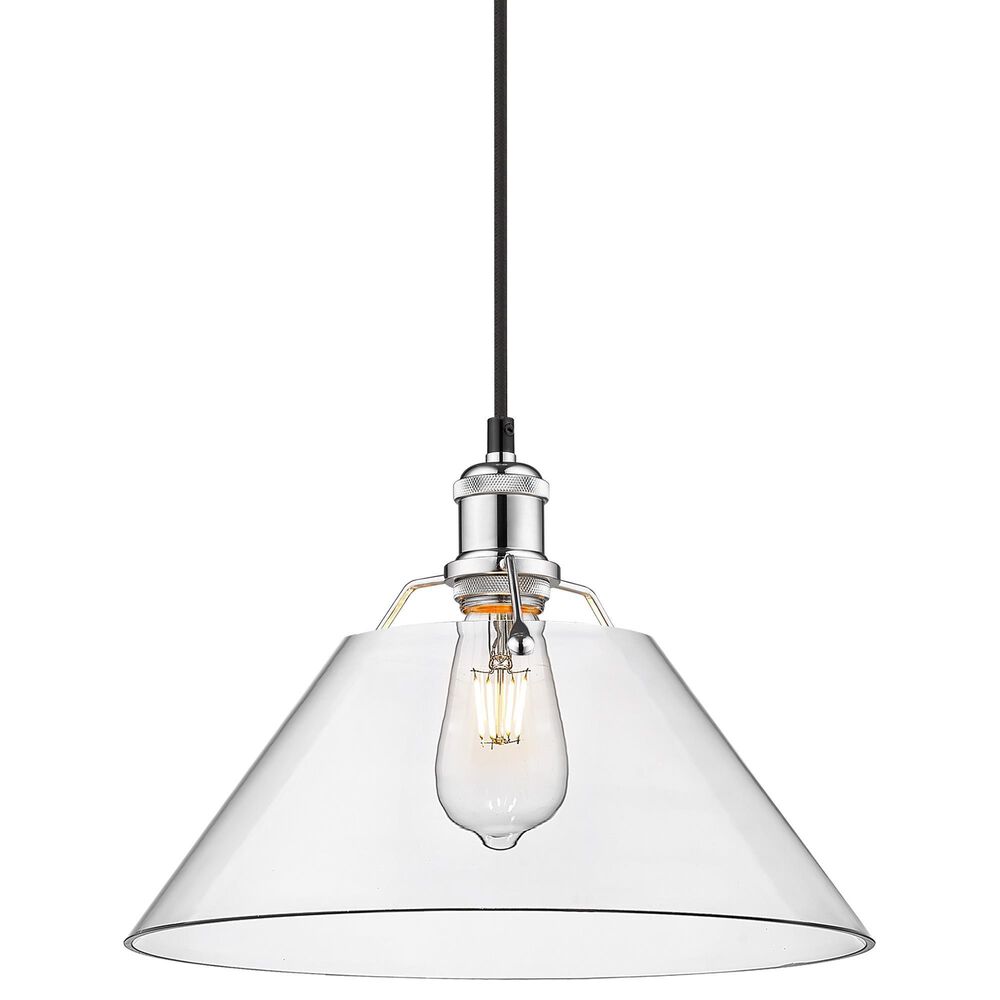 Golden Lighting Orwell 1-Light Wide Large Pendant with Clear Glass Shade in Chrome, , large
