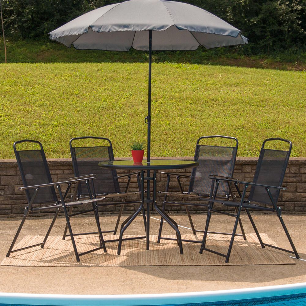 Flash Furniture Nantucket 6-Piece Patio Garden Set in Black, , large