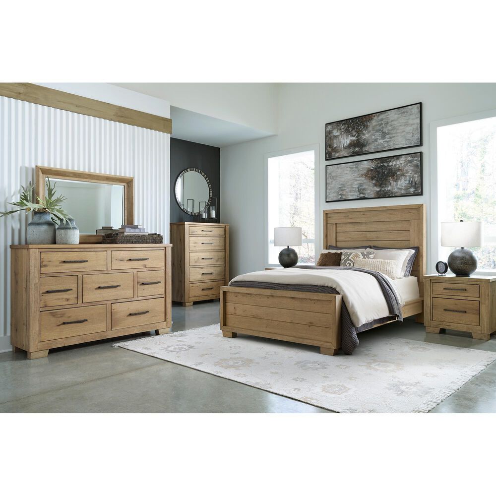 Ashley Galliden Queen Panel Bed and Two Nightstands in Light Brown, , large