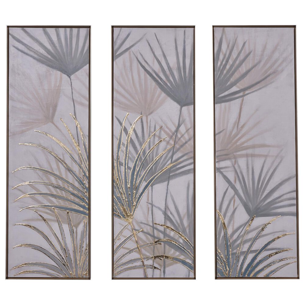 Maple and Jade 47" x 16" Floral Wall Art in Gold ( Set of 3), , large