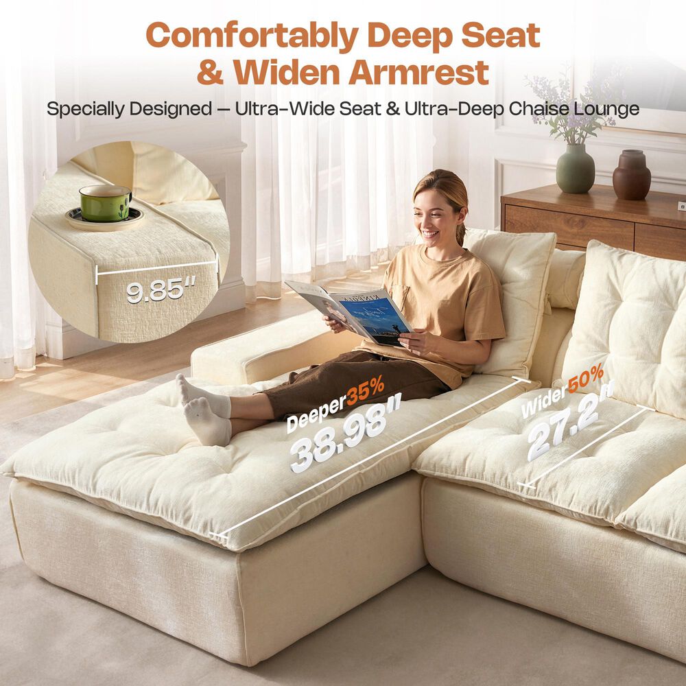 HOMLUX 2-Piece Left Facing Sectional with Chaise in Beige, , large
