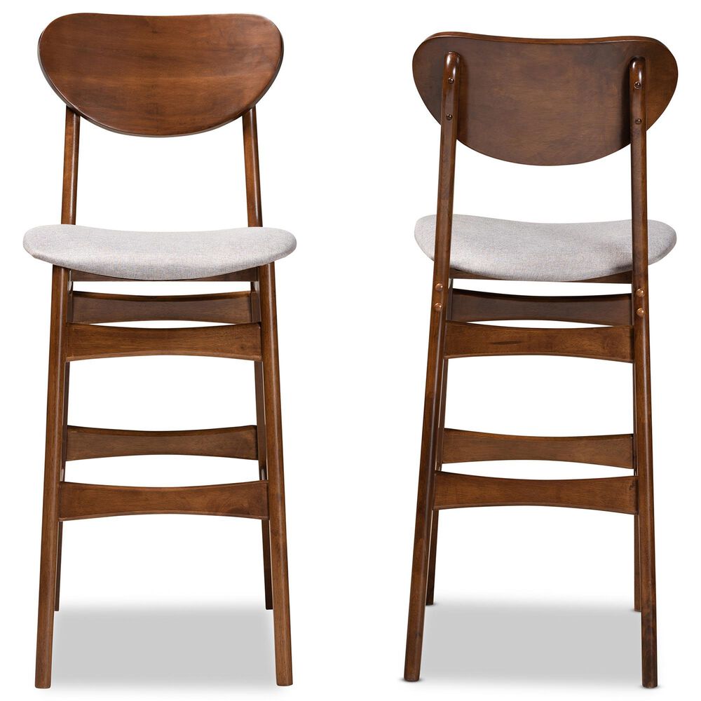Baxton Studio Katya Bar Stool with Grey Cushion in Walnut Brown (Set of 2), , large