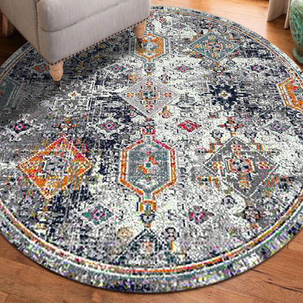 Amer Rugs Montana MON-13 7&#39;6&quot; Round Blue and Orange Area Rug, , large