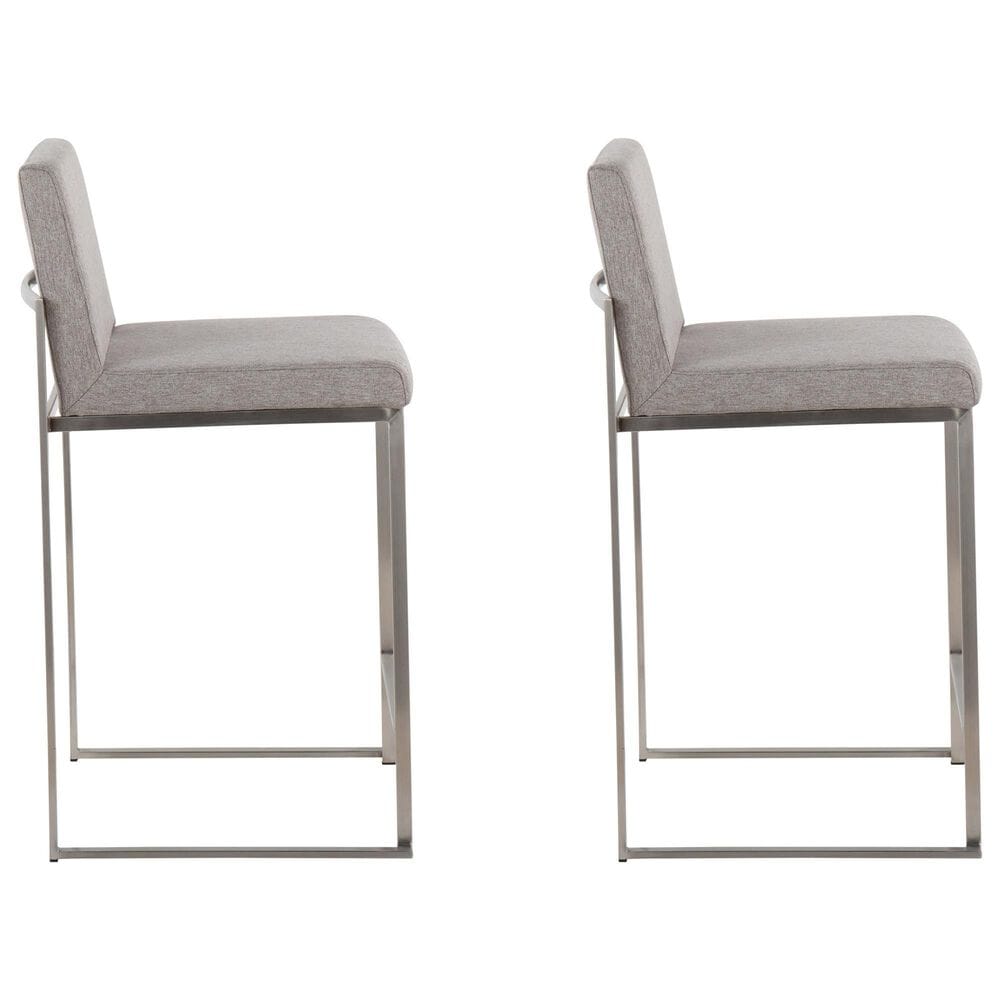 Lumisource Fuji High Back Counter Stool with Grey Fabric Cushion in Stainless Steel &#40;Set of 2&#41;, , large