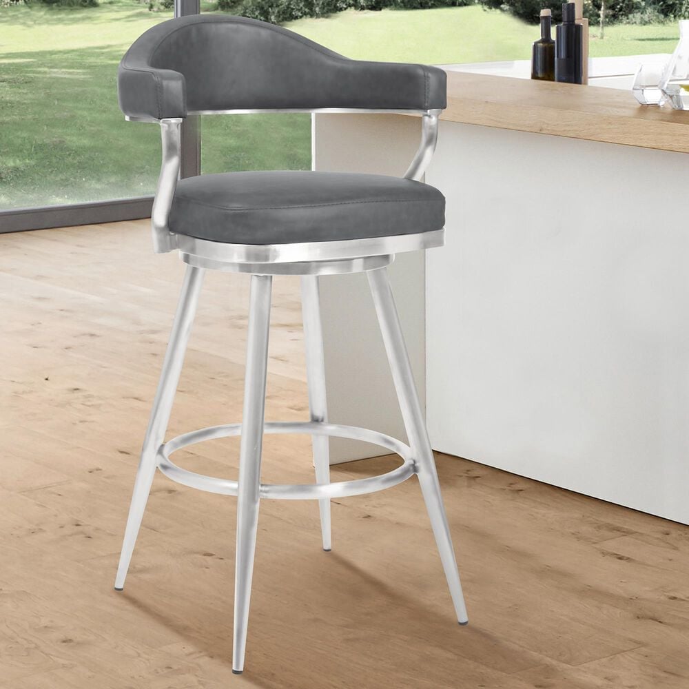 Blue River Amador 26&quot; Counter Stool with Vintage Gray Cushion in Brushed Stainless Steel, , large