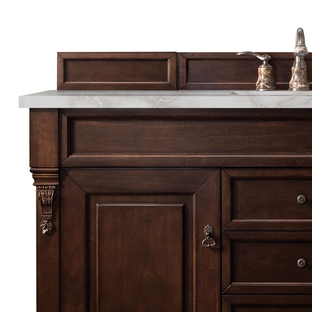 James Martin Vanities Brookfield 60&quot; Single Bathroom Vanity in Burnished Mahogany with 3 cm Lime Delight Quartz Top and Rectangular Sink, , large
