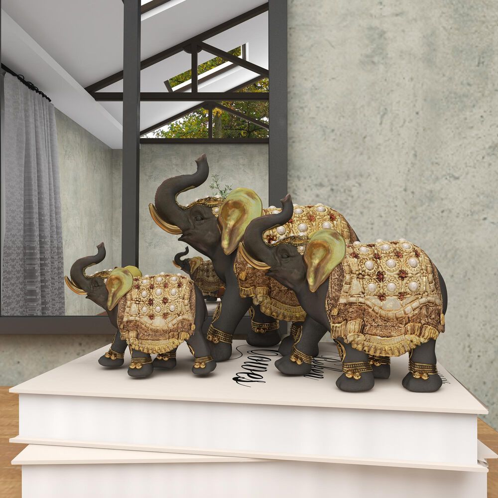 Maple and Jade Eclectic Elephant Sculpture in Gold &#40;Set of 3&#41;, , large