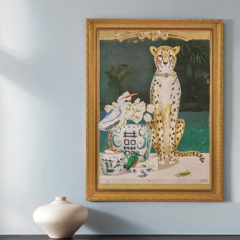 Creative Coop Dapper Home 24" x 32" Cheetah and Urn Canvas Wall Decor in Multicolor, , large