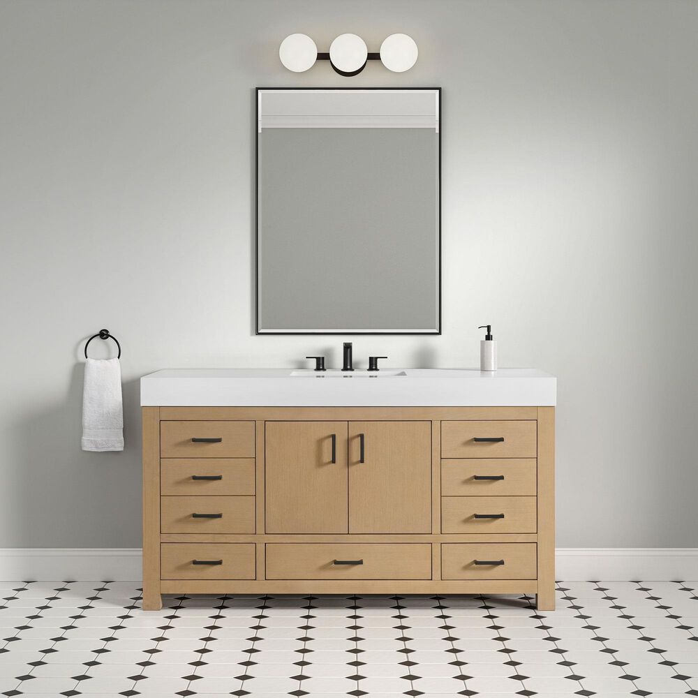 37B Alanya 60" Single Bathroom Vanity in Warm Oak with White Composite Stone Top, , large