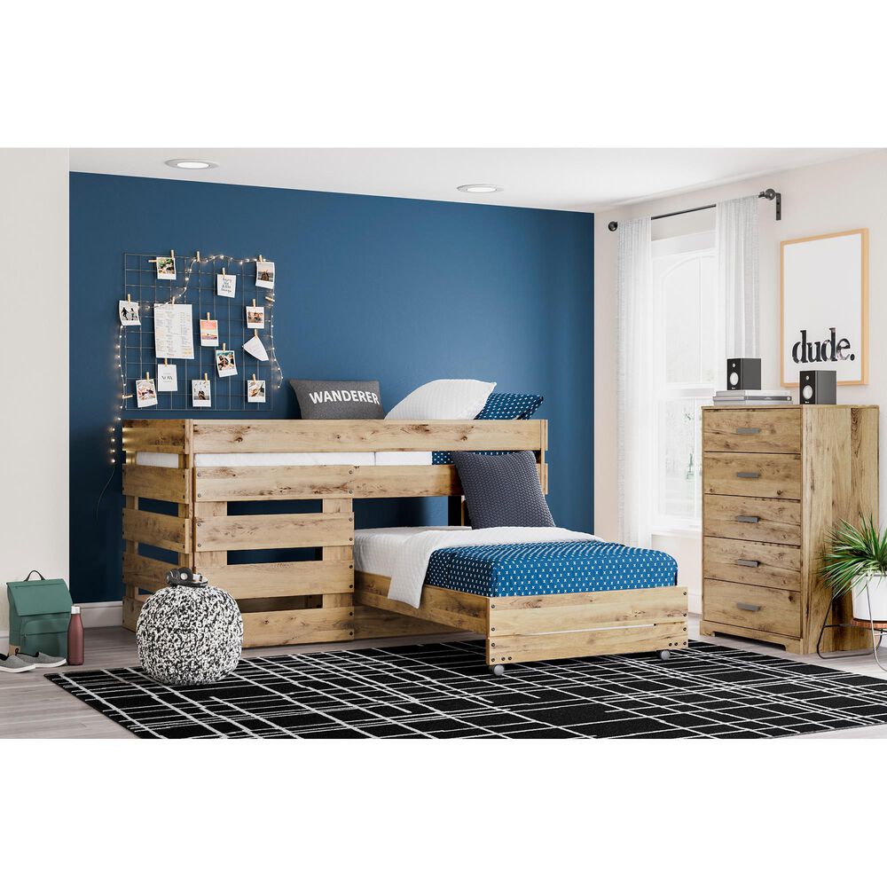 Ashley Larstin Twin Loft Caster Bed in Tan and Brown, , large