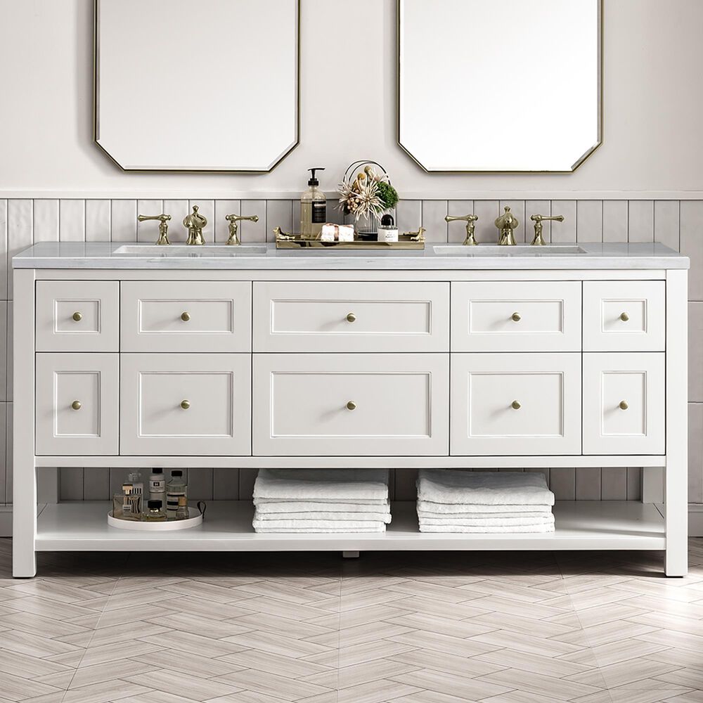 James Martin Vanities Breckenridge 72&quot; Double Bathroom Vanity in Bright White with 3 cm Arctic Fall Solid Surface Top and Rectangular Sinks, , large