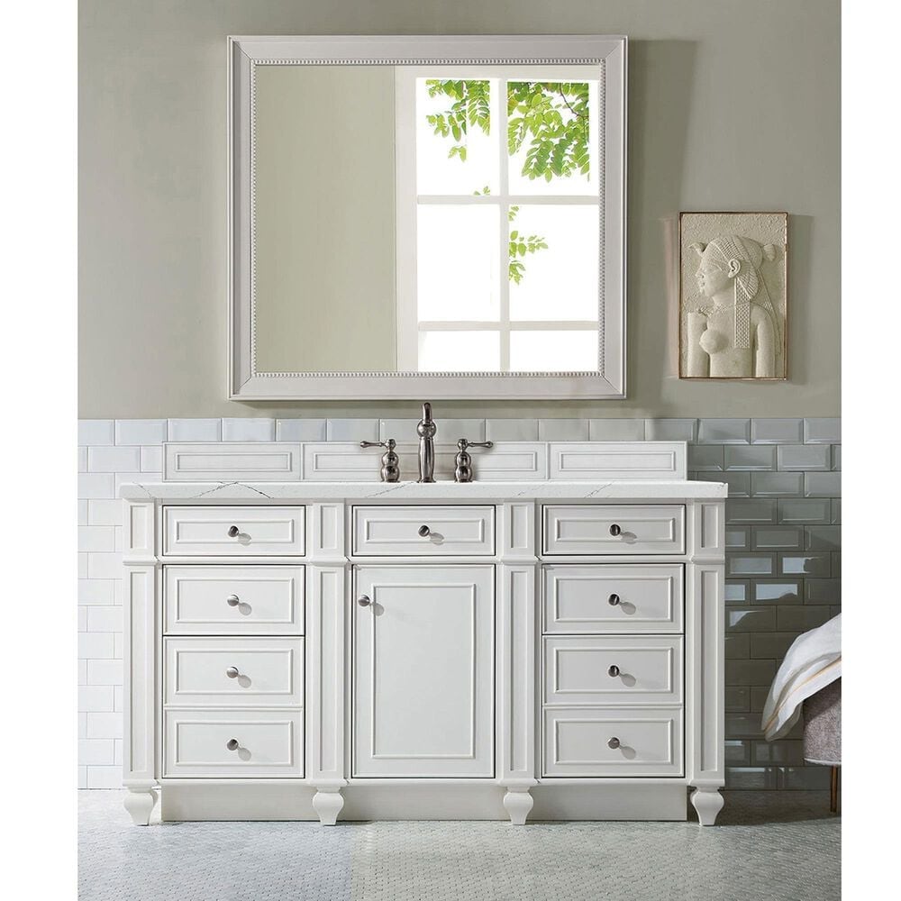 James Martin Vanities Bristol 60&quot; Single Bathroom Vanity in Bright White with 3 cm Ethereal Noctis Quartz Top and Rectangular Sink, , large