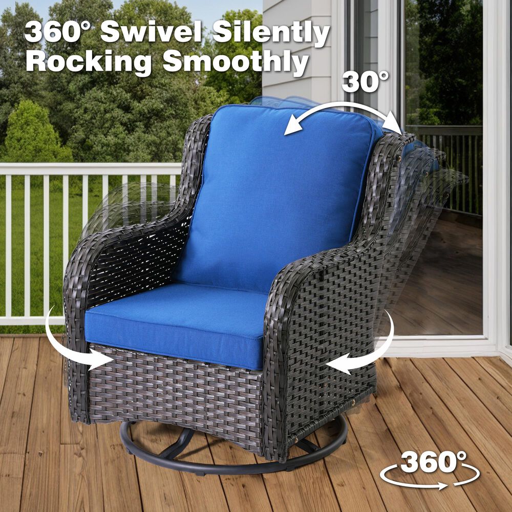 HOMLUX 3-Piece Patio Conversation Set with Swivel Chairs in Navy Blue, , large