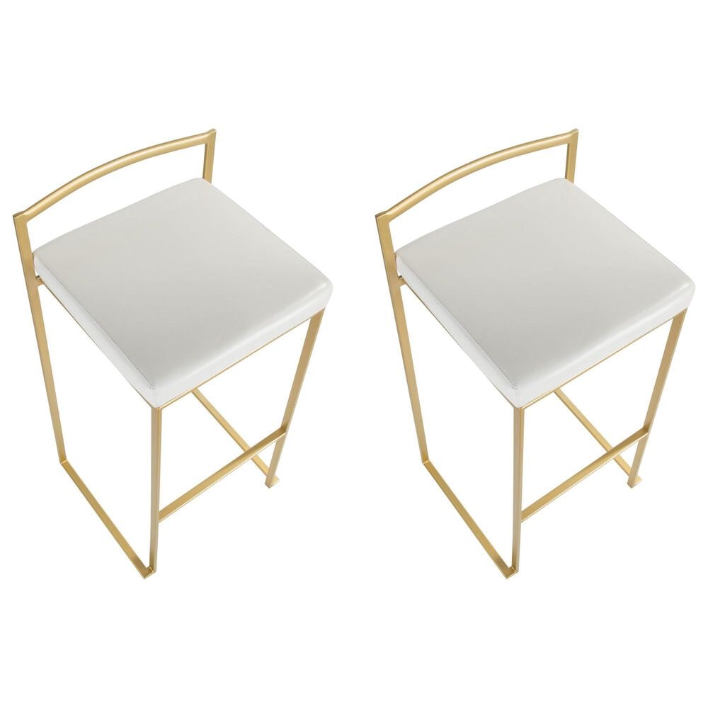 Lumisource Fuji Stackable Barstool with White Faux Leather in Gold &#40;Set of 2&#41;, , large
