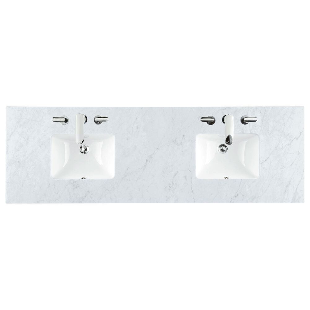 James Martin Vanities Bristol 72&quot; Double Bathroom Vanity in Saddle Brown with 3 cm Carrara White Marble Top and Rectangular Sinks, , large