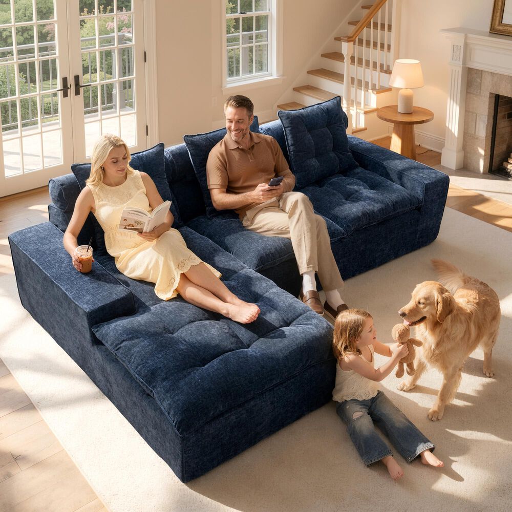 HOMLUX 2-Piece Left Facing Sectional with Chaise in Blue, , large