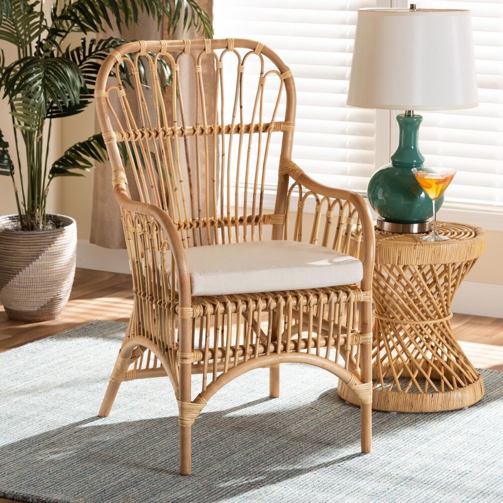 Baxton Studio Aya Rattan Arm Chair in White, , large