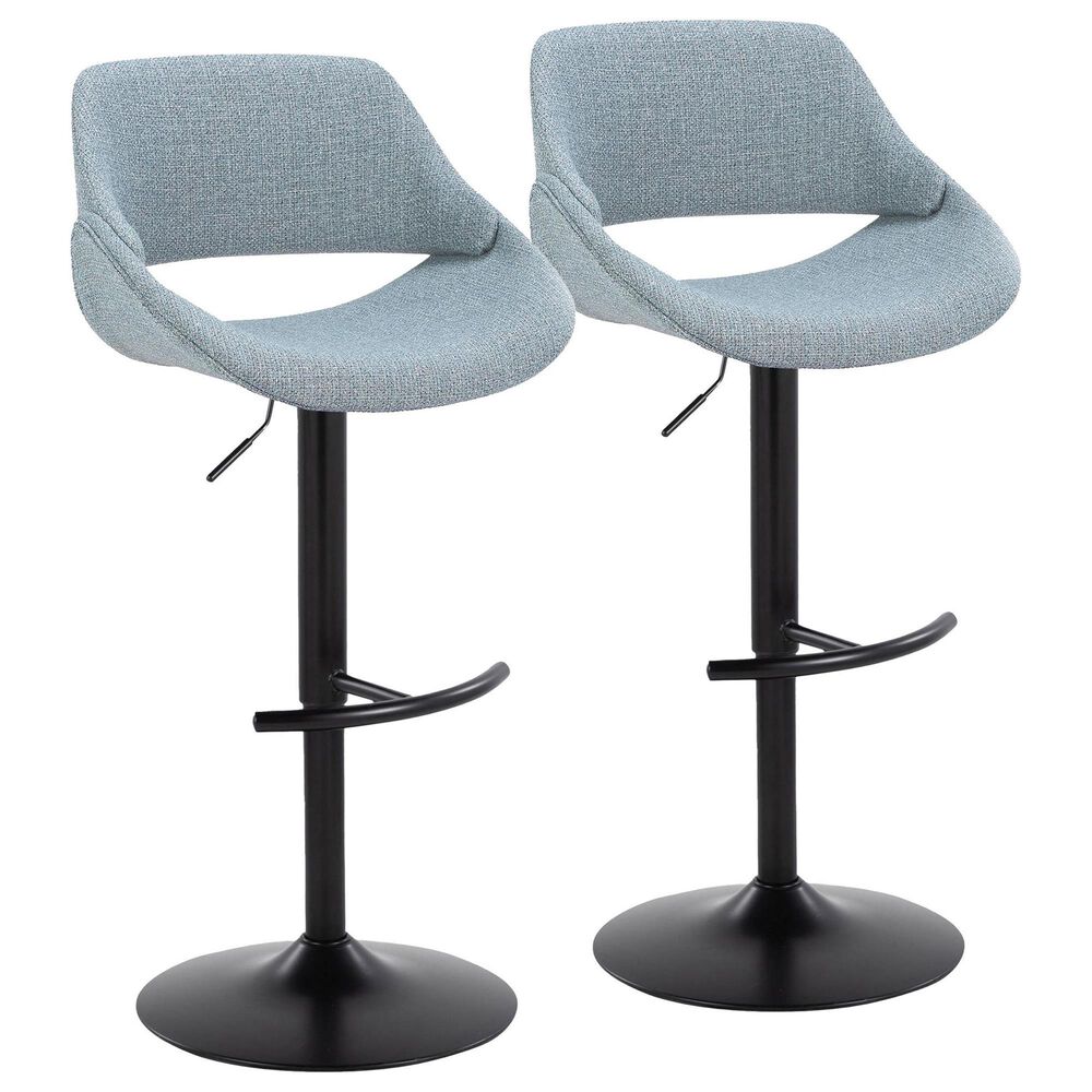 LumiSource Fabrico Swivel Adjustable Bar Stool with Blue Noise Fabric Upholstery and Rounded T Footrest in Black (Set of 2), , large