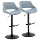 LumiSource Fabrico Swivel Adjustable Bar Stool with Blue Noise Fabric Upholstery and Rounded T Footrest in Black (Set of 2), , large